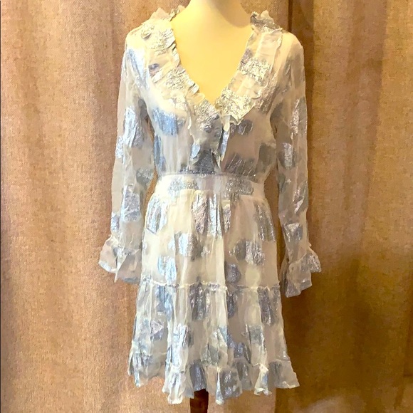 white and silver long sleeve dress